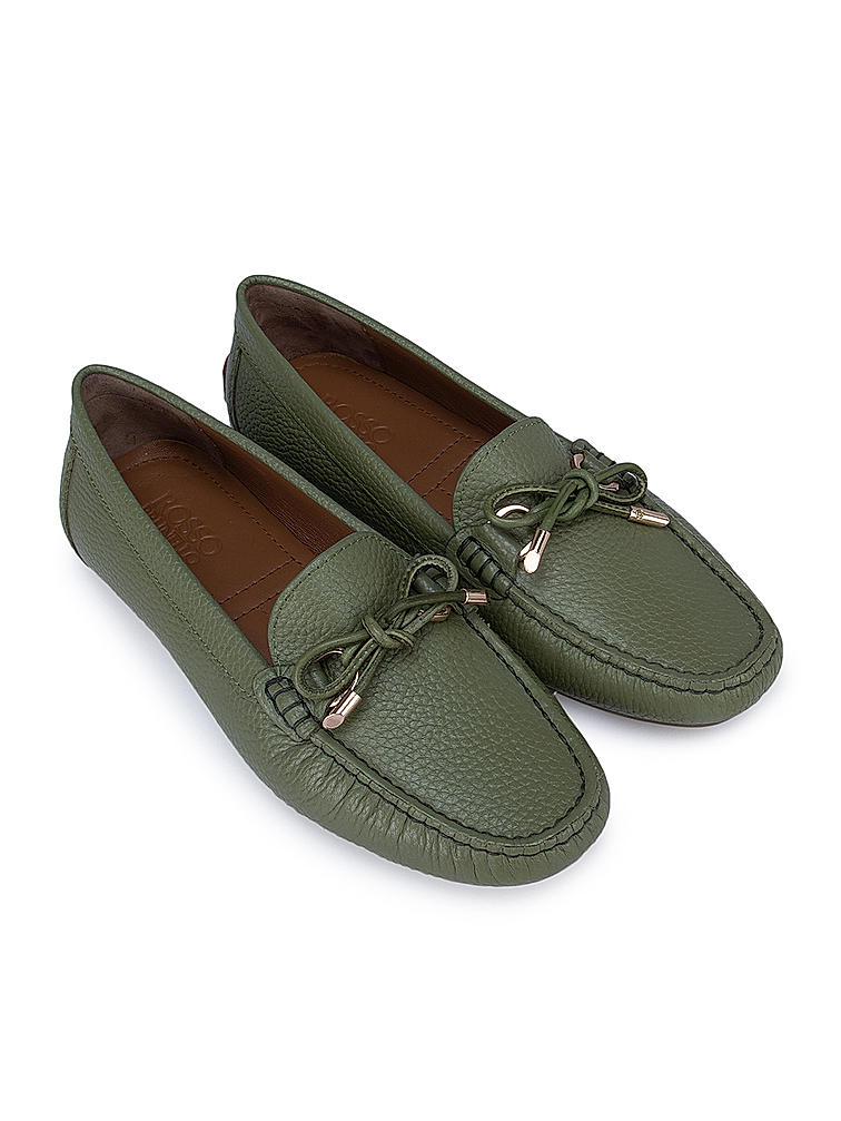 Green Moccasins With Bow Detail