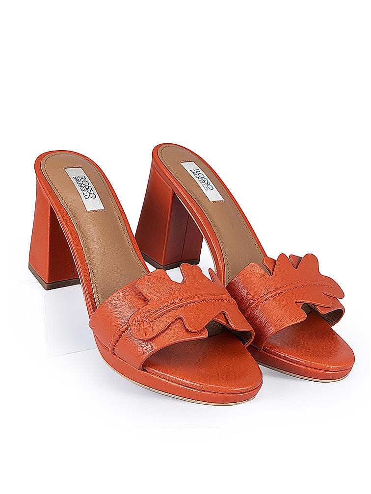 Orange Detailed Strap Block Heels