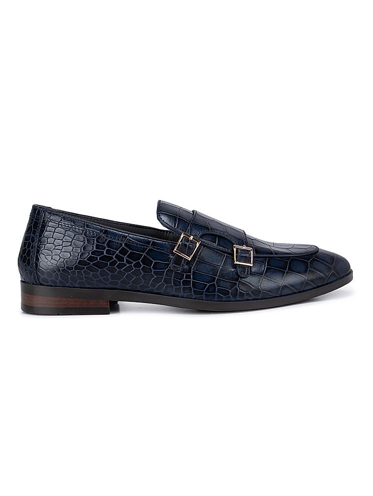 Navy Croco Effect Monk Straps