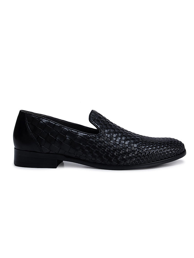 Black Woven Pattern Loafers