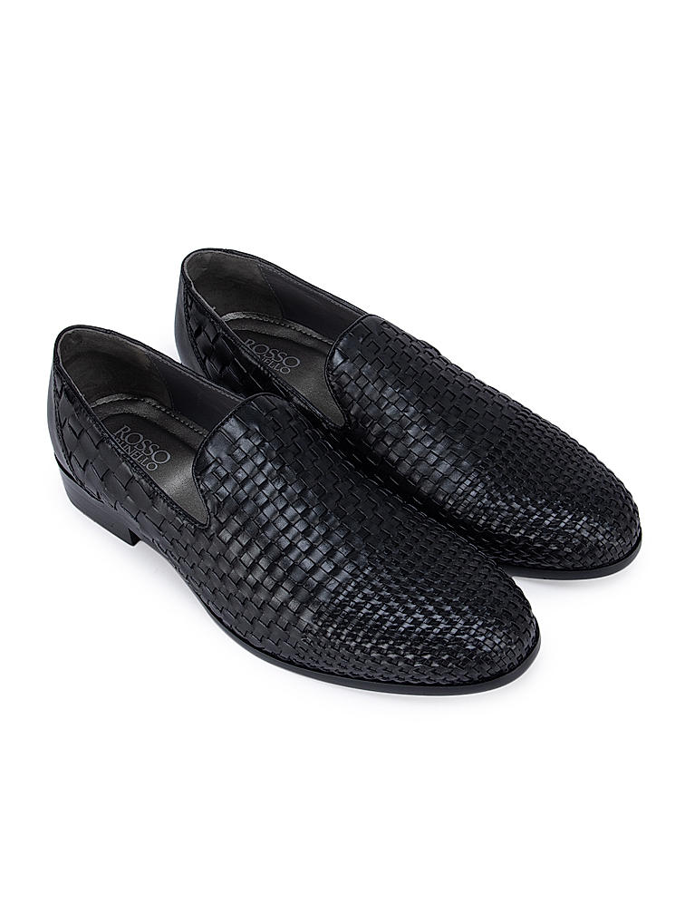 Black Woven Pattern Loafers