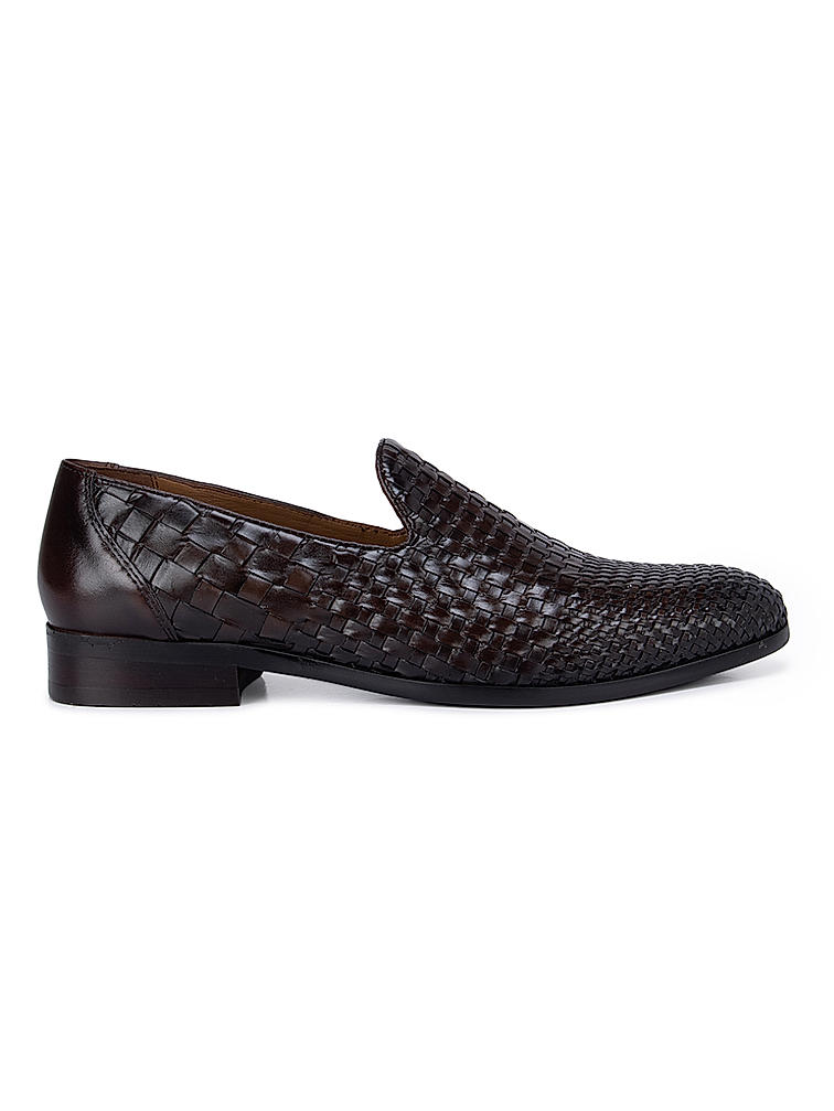 Coffee Woven Pattern Loafers