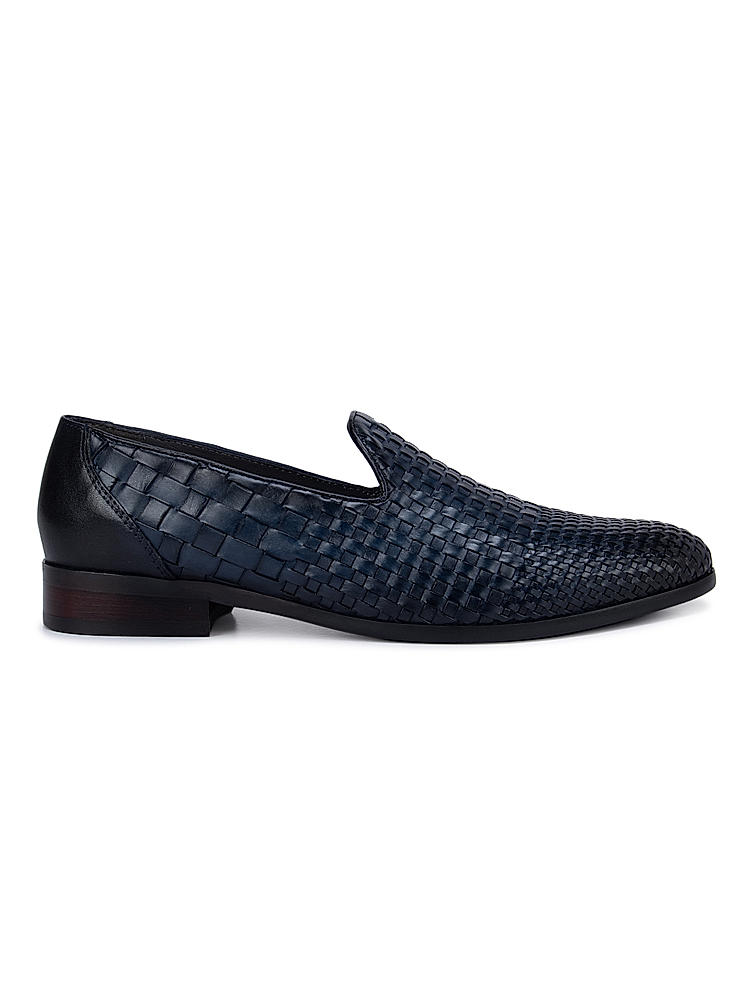 Navy Woven Pattern Loafers