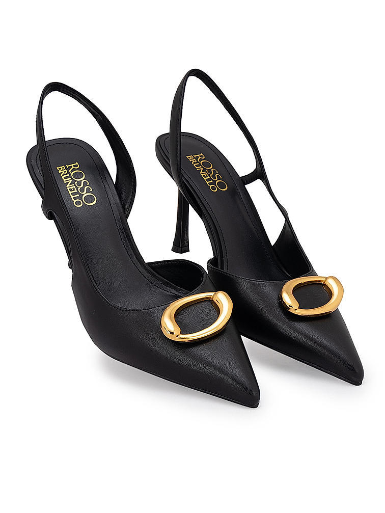 Black Pointed Toe Slingback Heels