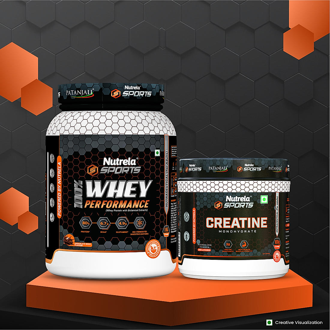 Patanjali Nutrela Sports 100% Whey Chocolate Irish (1KG) + Creatine Monohydrate (100g)