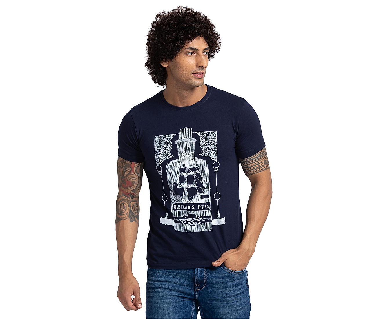 Buy Navy Printed Fit Round Neck T-Shirts Men Online at Killer Jeans |