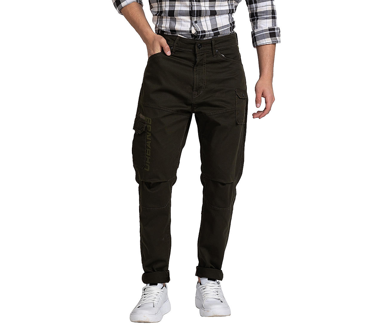 Buy Cargo Fit Dark Green Solid Cargo Jeans for Men Online at