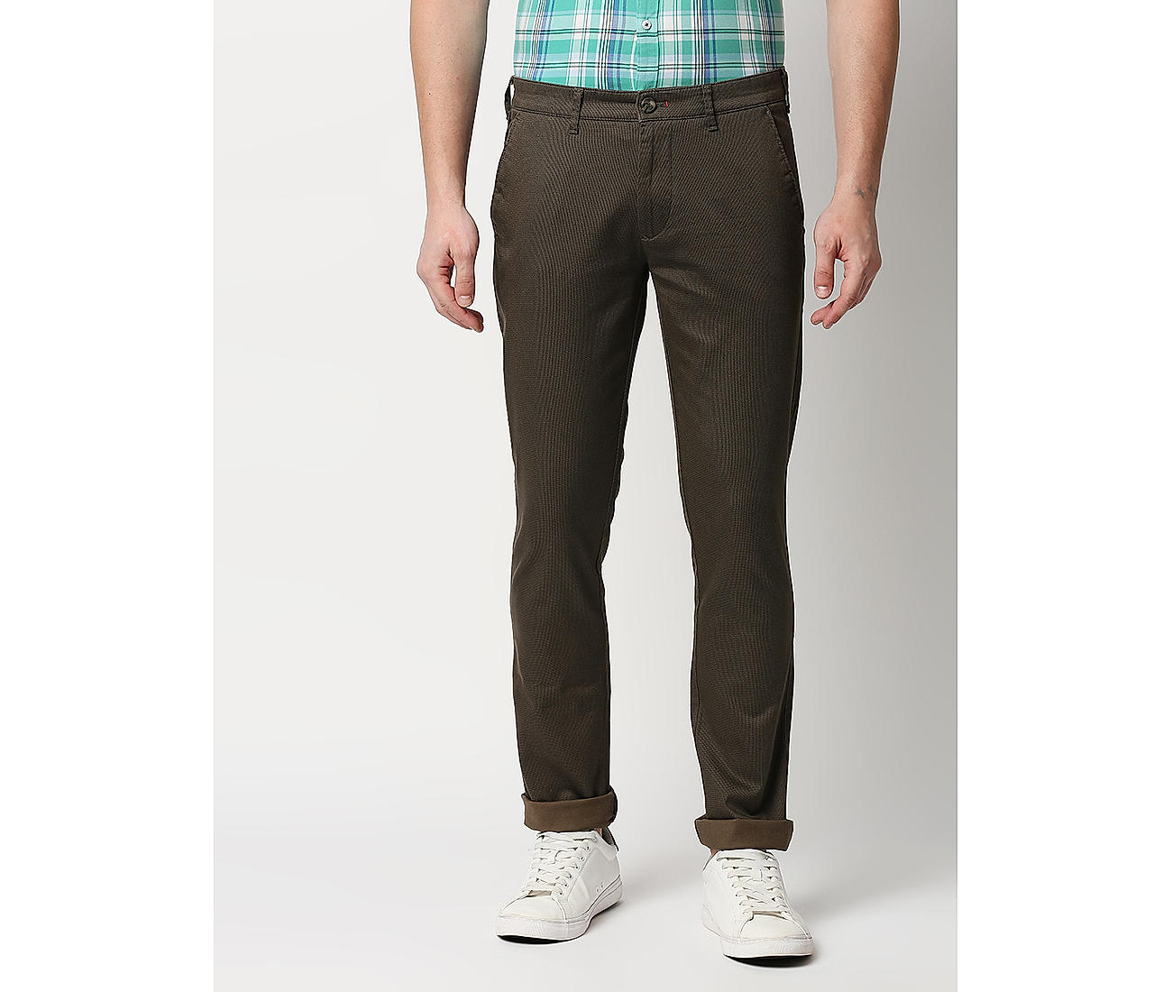 Buy Fashion Slim Fit Olive Satin Print Trousers for Men Online at Killer   486866