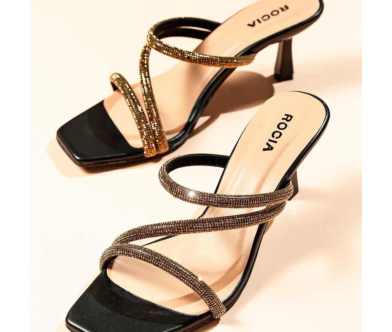 STYLZINDIA Golden Ankle Strap Stiletto Heels For Women's Casual & Partywear  (Pack of 1) Heels : Heels