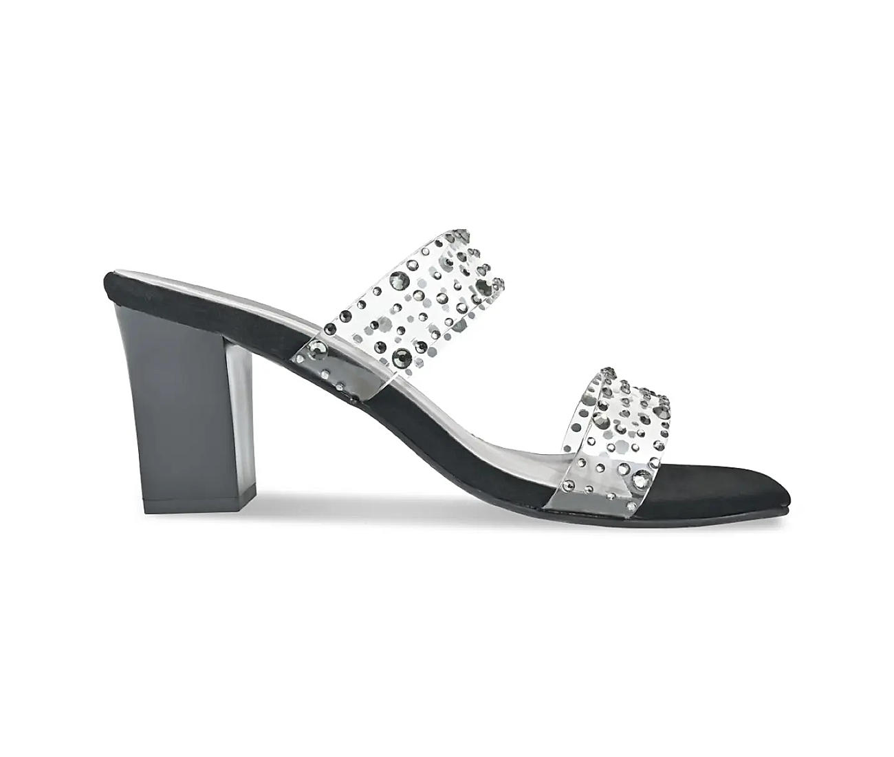 Buy Rocia Black Women s Vinyl Diamond Studded Block Heel Sandals