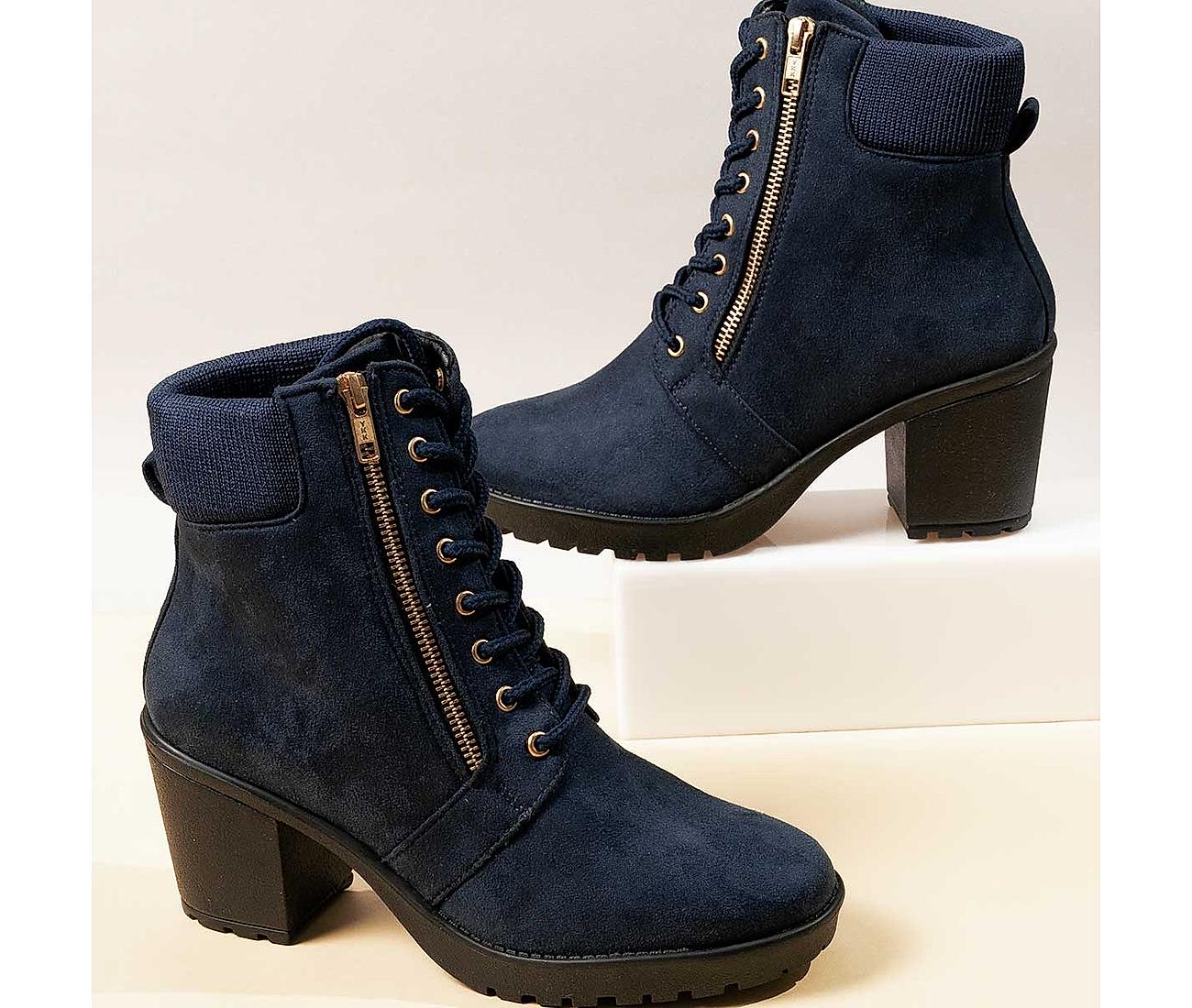 Navy Blue Faux Suede Ankle Boots | High heel boots ankle, Faux suede, Shoes  women heels
