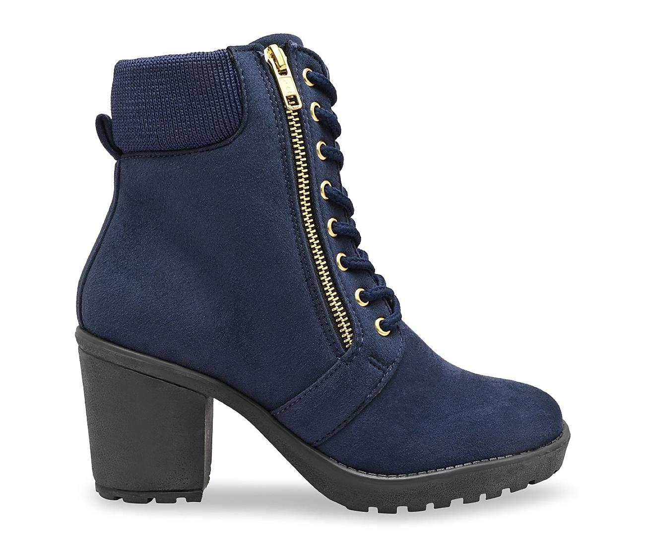 Navy blue top lace up booties