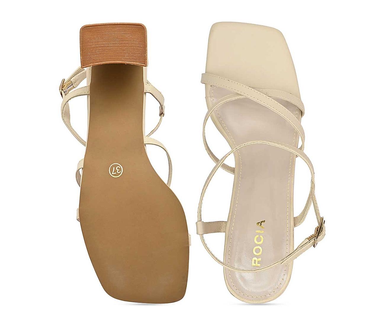 Rocia Beige Women Strappy Block Heels