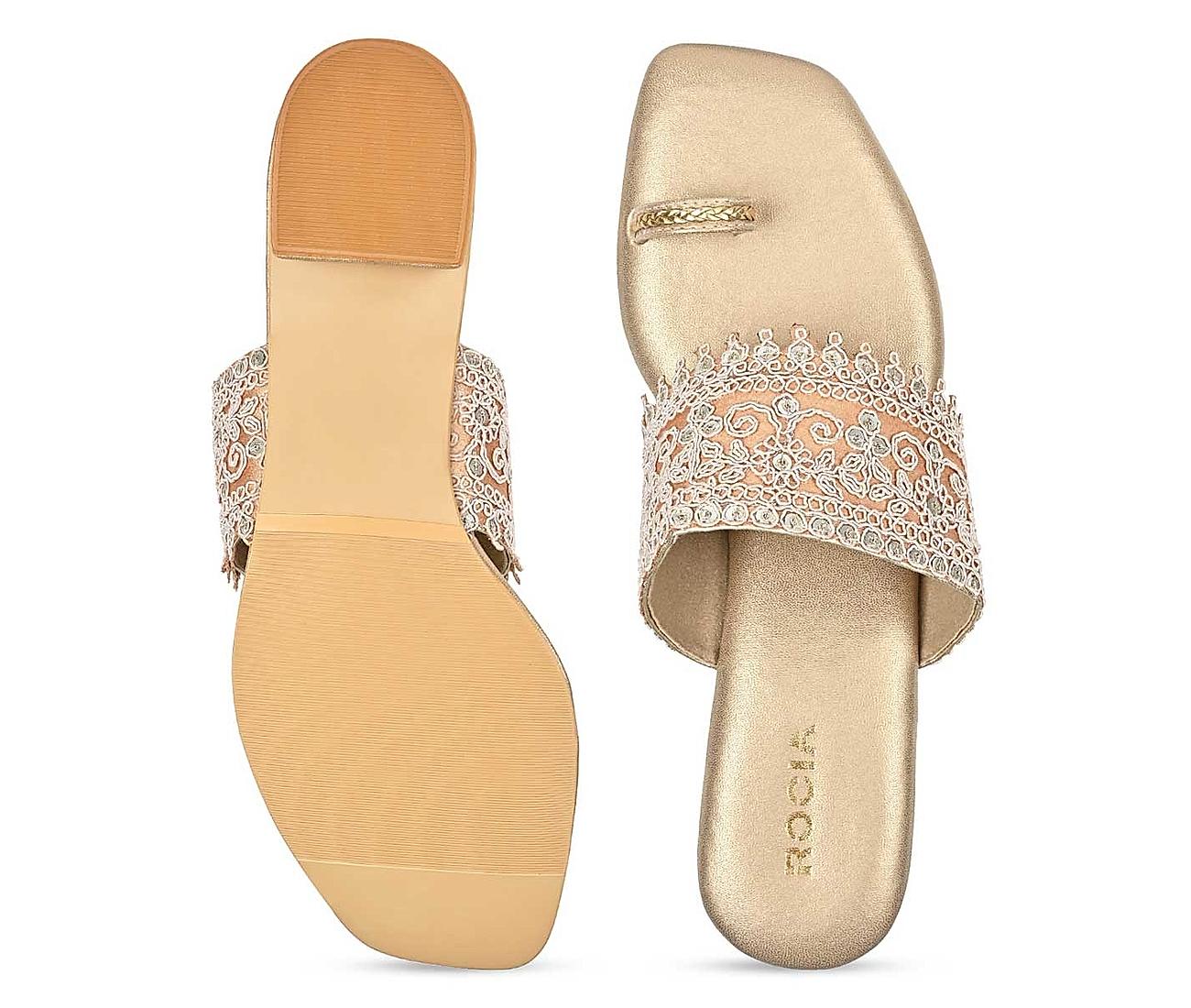 Gold embellished flat discount sandals