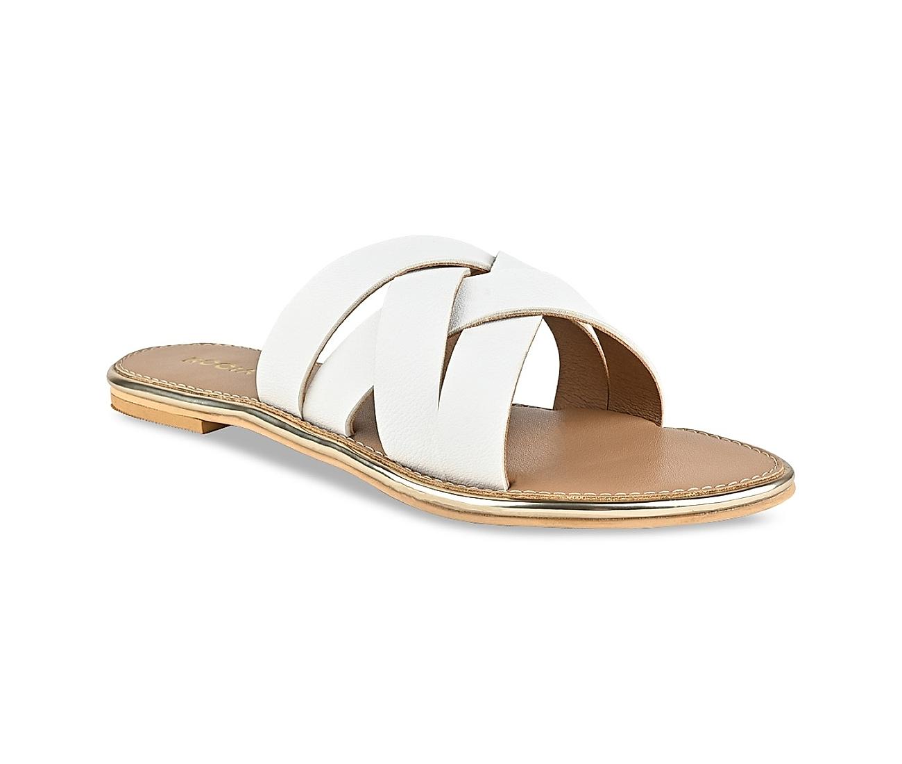 Prada Calfskin Logo Flat Slide Sandals In White | ModeSens