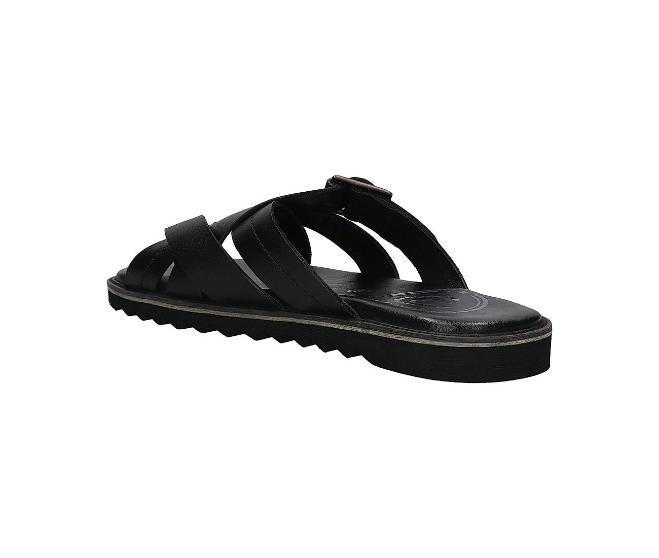 Buy Bugatti Black Leather Dorfu Cross Strap Sandals for Men Online