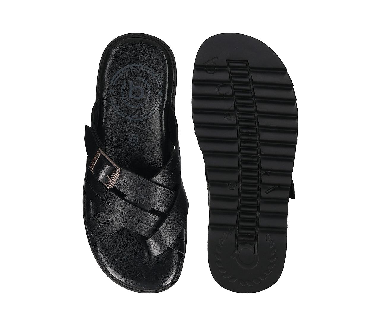 Buy Bugatti Black Leather Dorfu Cross Strap Sandals for Men Online