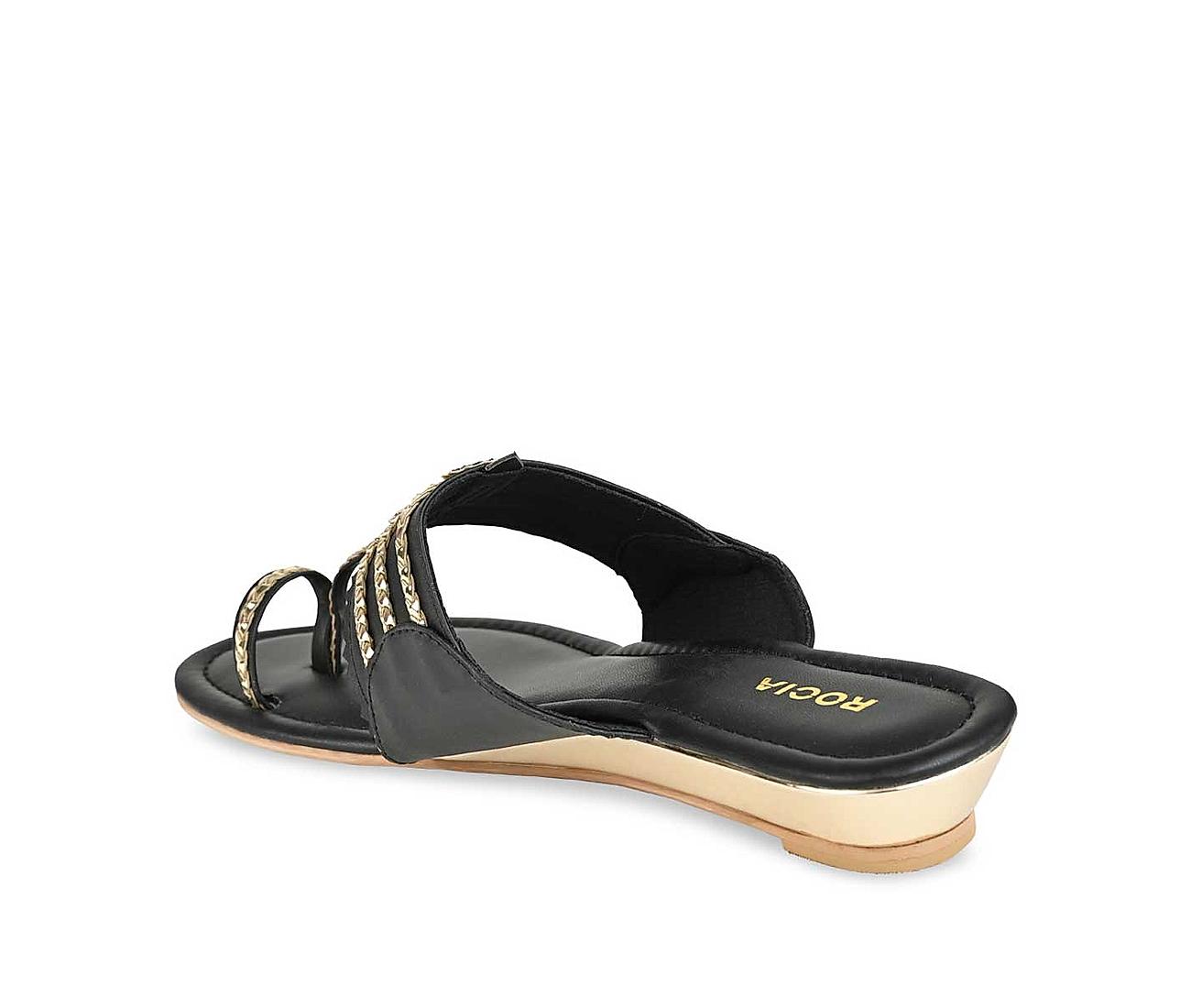 Buy Rocia Black Women Kolhapuri Wedges Online at Regal Shoes | 8464264