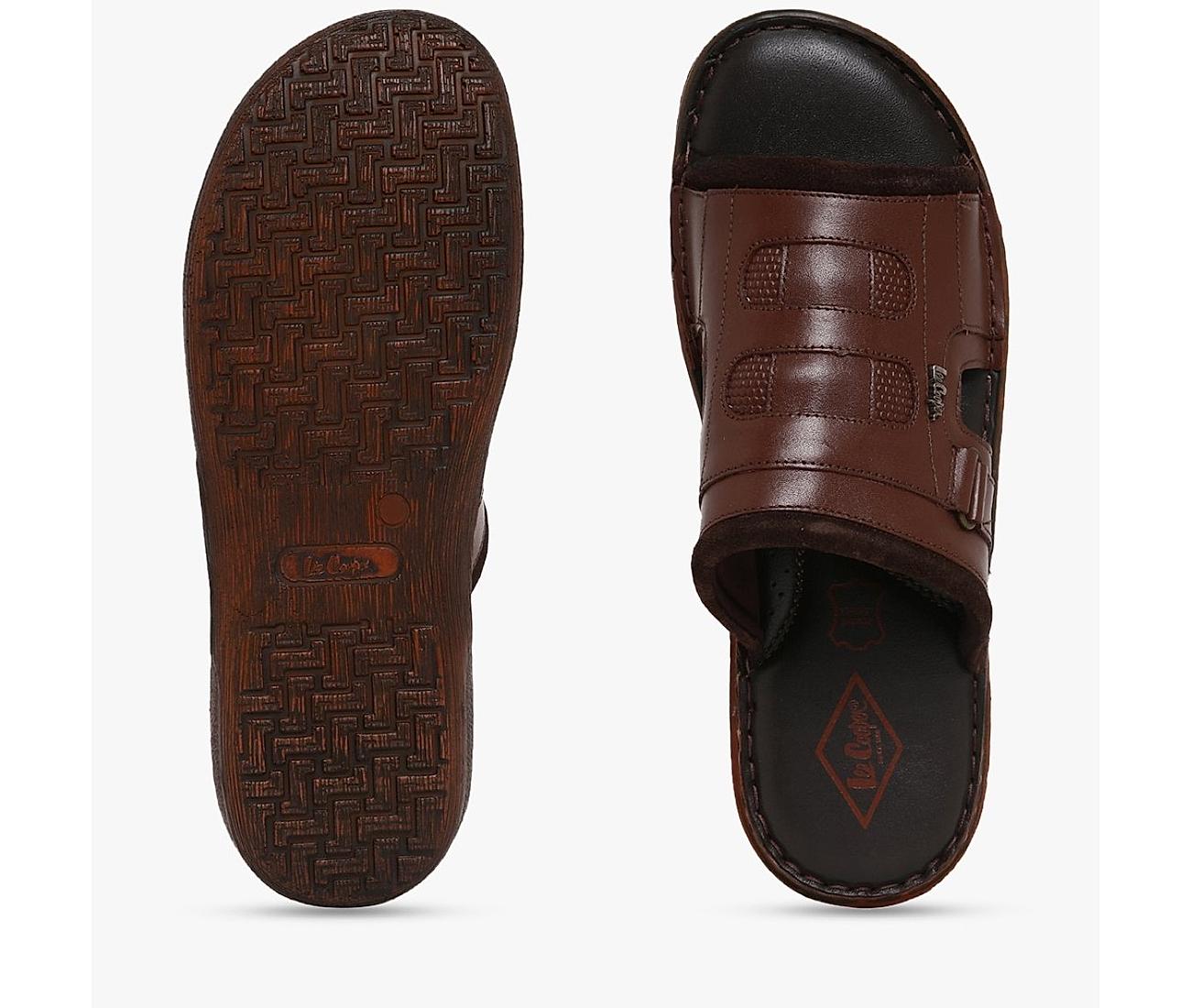 Buy LEE COOPER Black Leather Regular Slip On Mens Sandals | Shoppers Stop