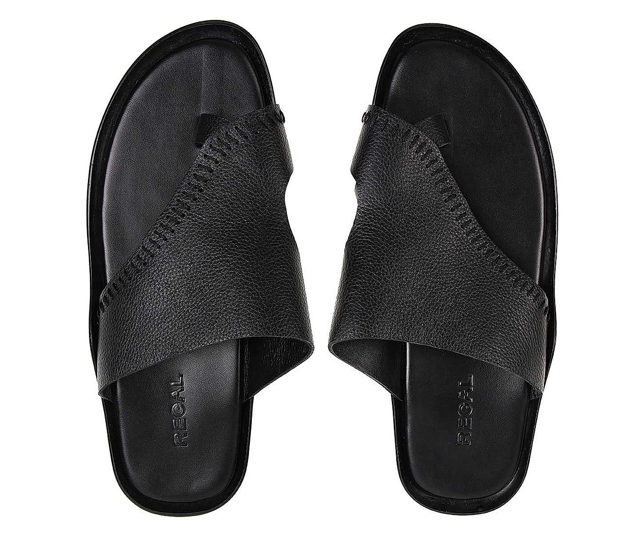 Buy Regal Black leather slip on sandals Shoes for Men Online at Regal ...
