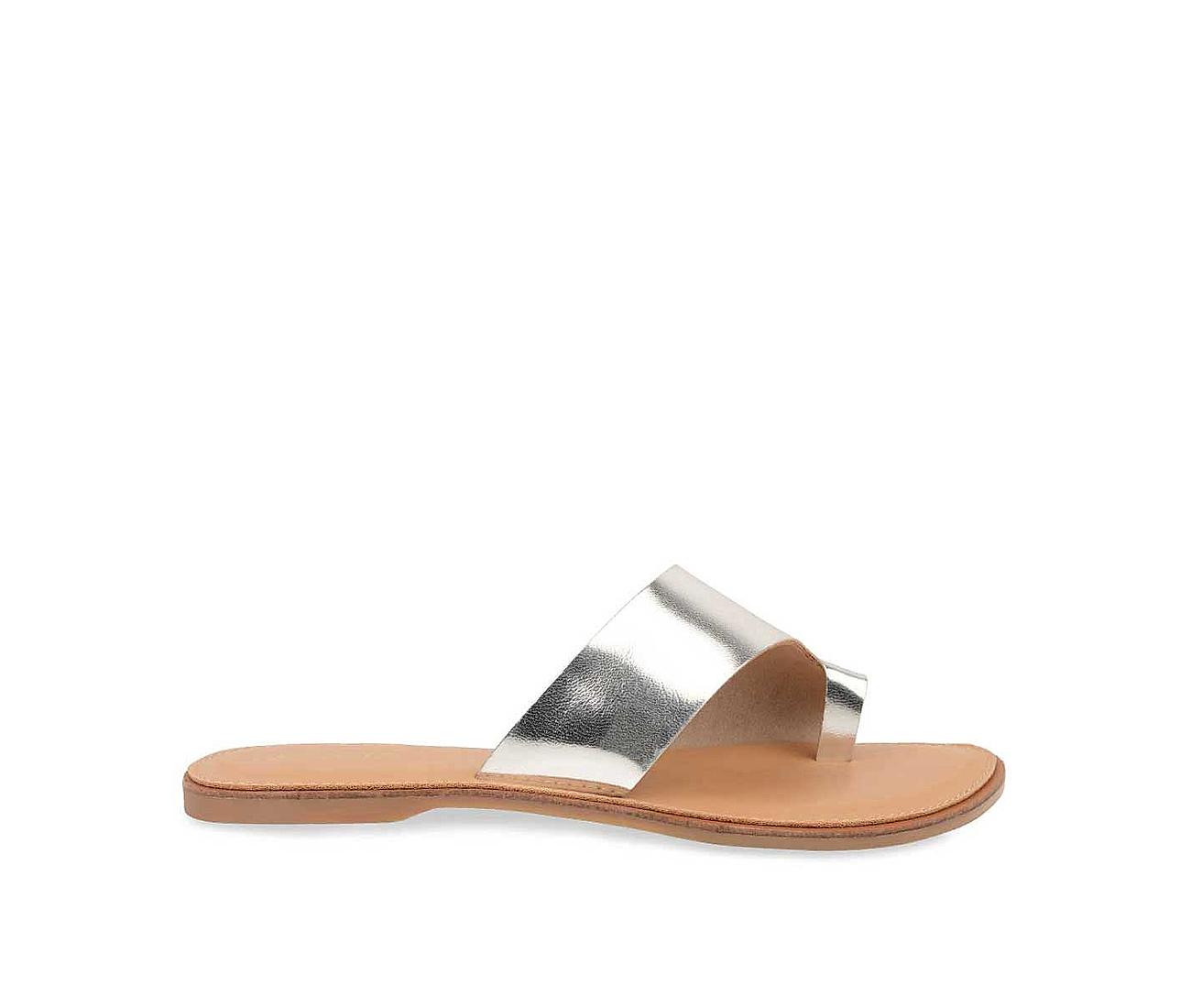 Strappy and beaded sandals in silver metallic leather | Jonak