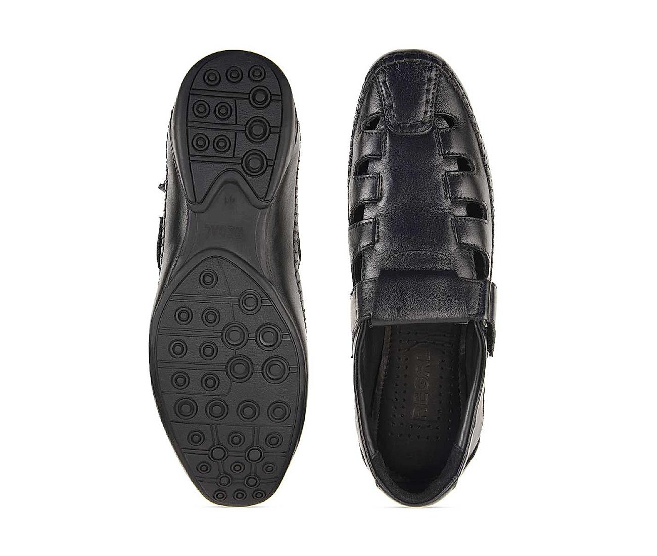 Buy Regal Black Leather Fisherman Sandals Shoes for Men Online at Regal ...