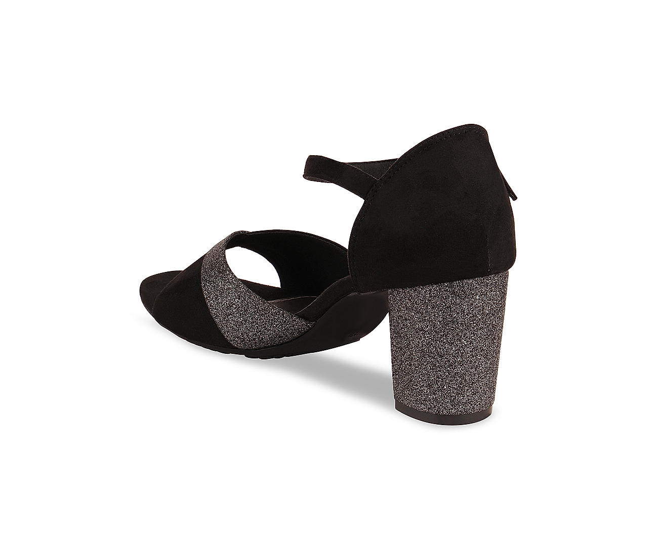 Black Glitter Shoes Peep Toe Block Heel Sandals with Platform|FSJshoes