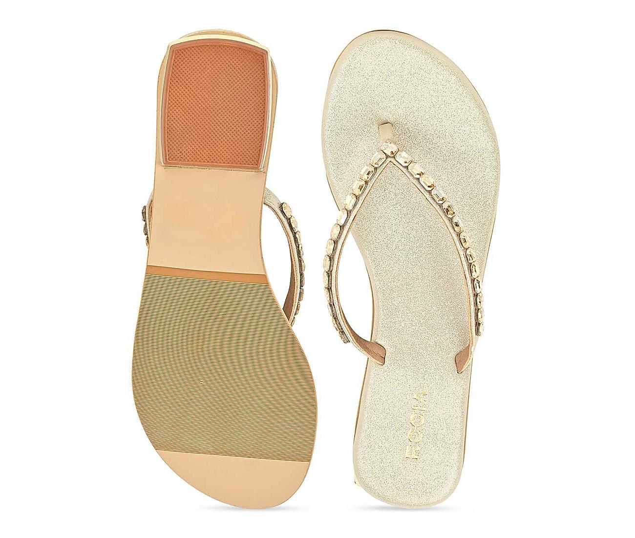 Buy Rocia Gold Women Diamante Flat Thong Sandals Online at Regal