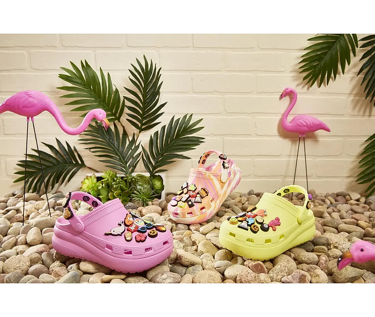 Yellow and pink online crocs