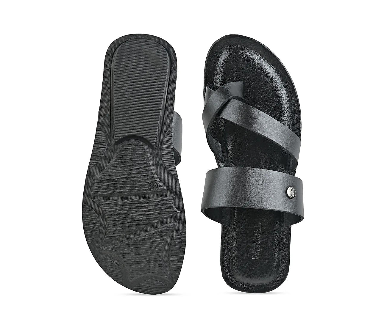 Regal Black Men Casual Leather Sandals