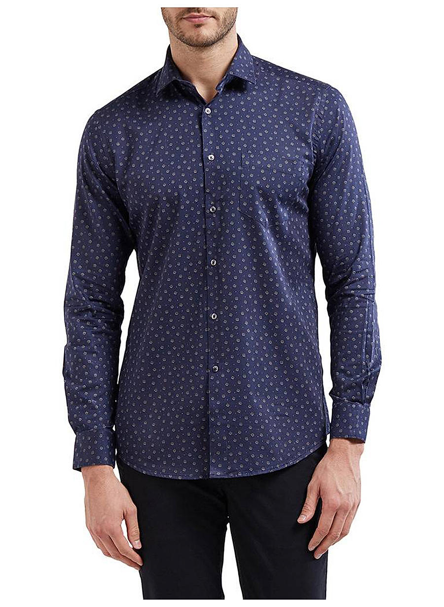 Blue Printed Casual Shirt