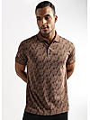 Cocoa Brown All Over Leaves Printed Polo