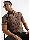 Cocoa Brown All Over Leaves Printed Polo