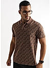 Cocoa Brown All Over Leaves Printed Polo