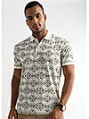 Coconut Milk White Endless Circles Printed Polo