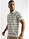 Coconut Milk White Endless Circles Printed Polo