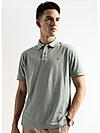 Green Tint Stem Pattern Knit Jacquard Polo