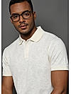 Egret White Stem Pattern Knit Jacquard Polo