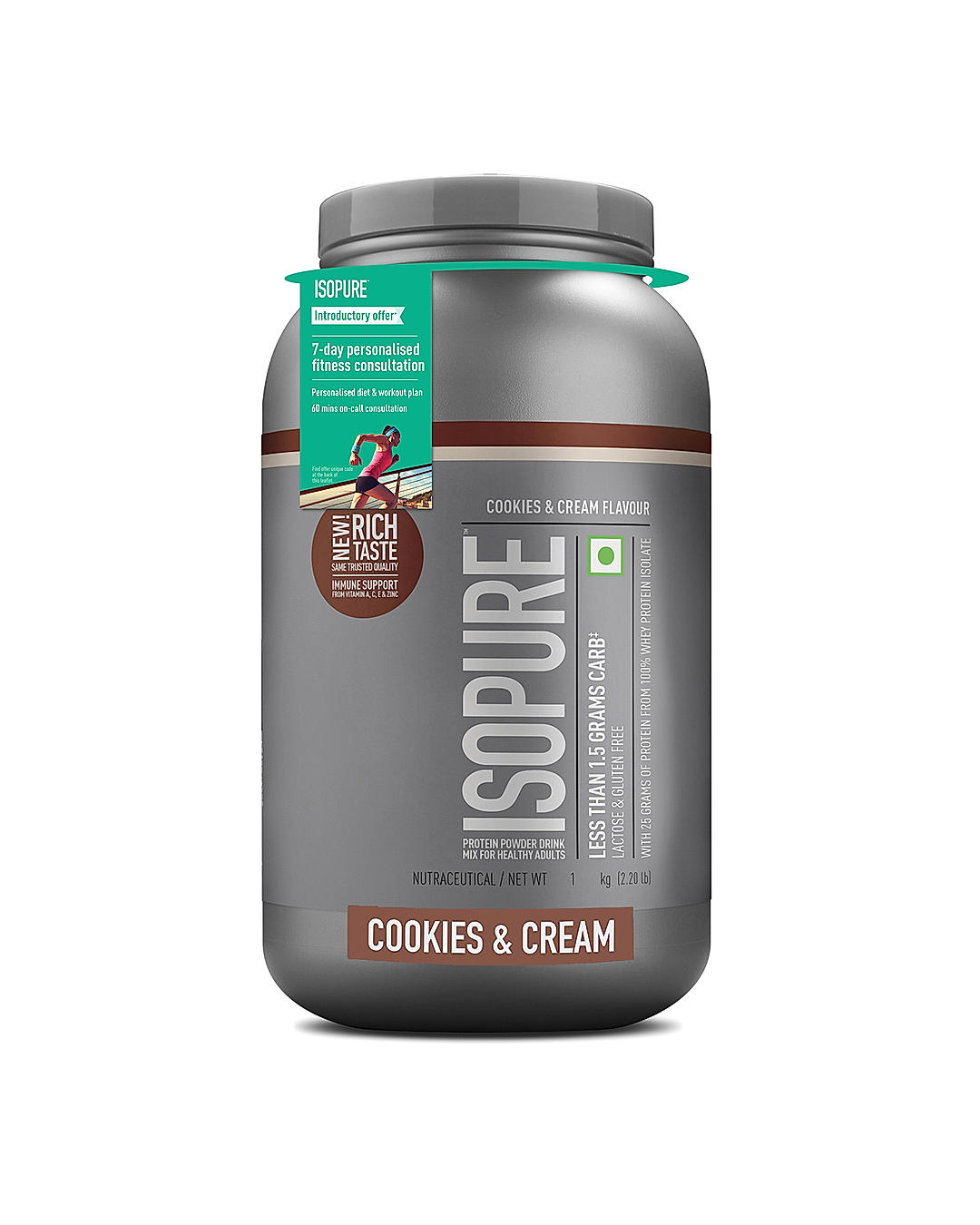 Isopure Whey Protein Isolate Powder with Vitamins for Immune Support |Cookies & Cream | 1 Kg