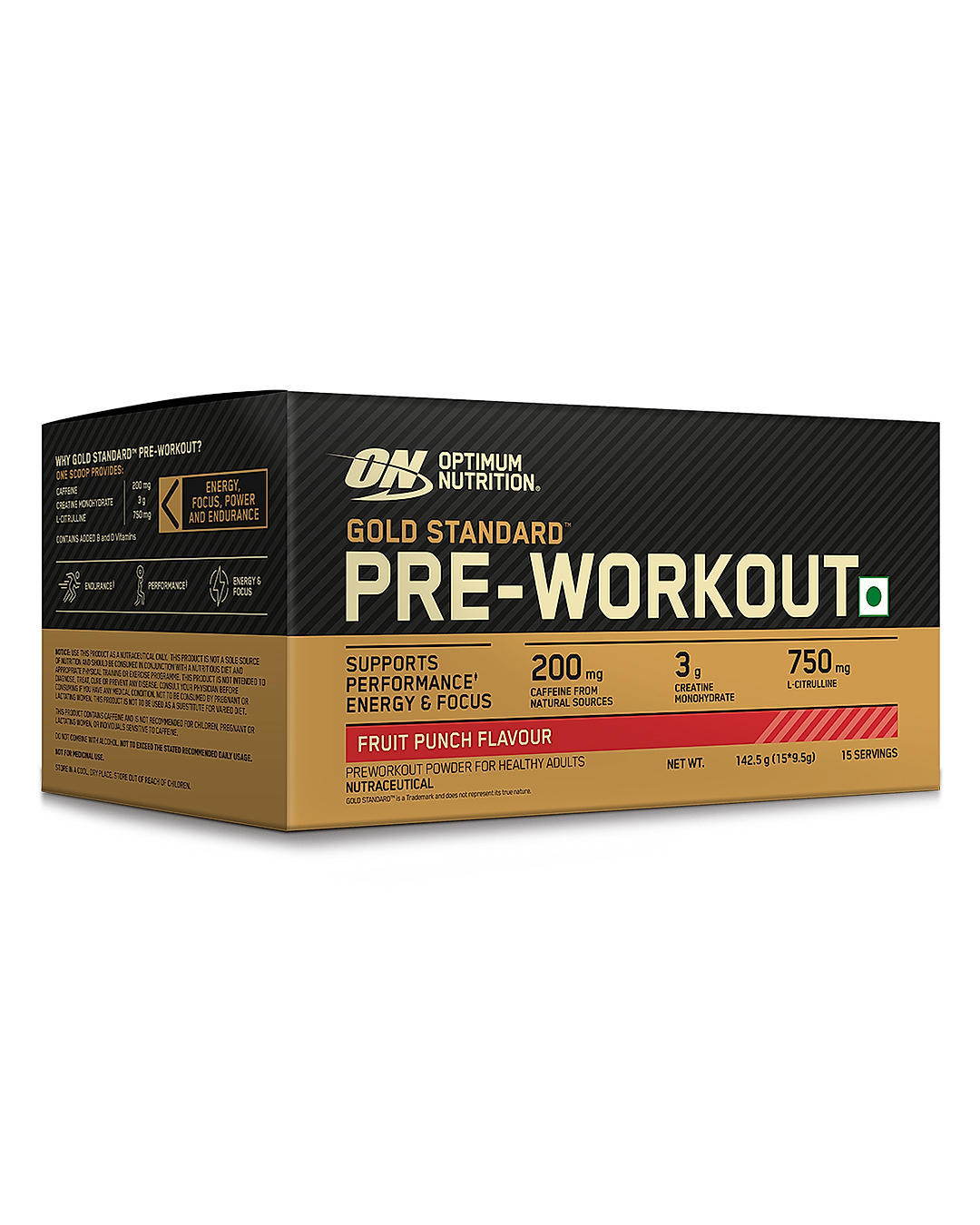 Optimum Nutrition (ON) Gold Standard Pre-Workout- 142.5g/15 single serve packs (Fruit Punch Flavor), For Energy, Focus, Power, Endurance & Performance