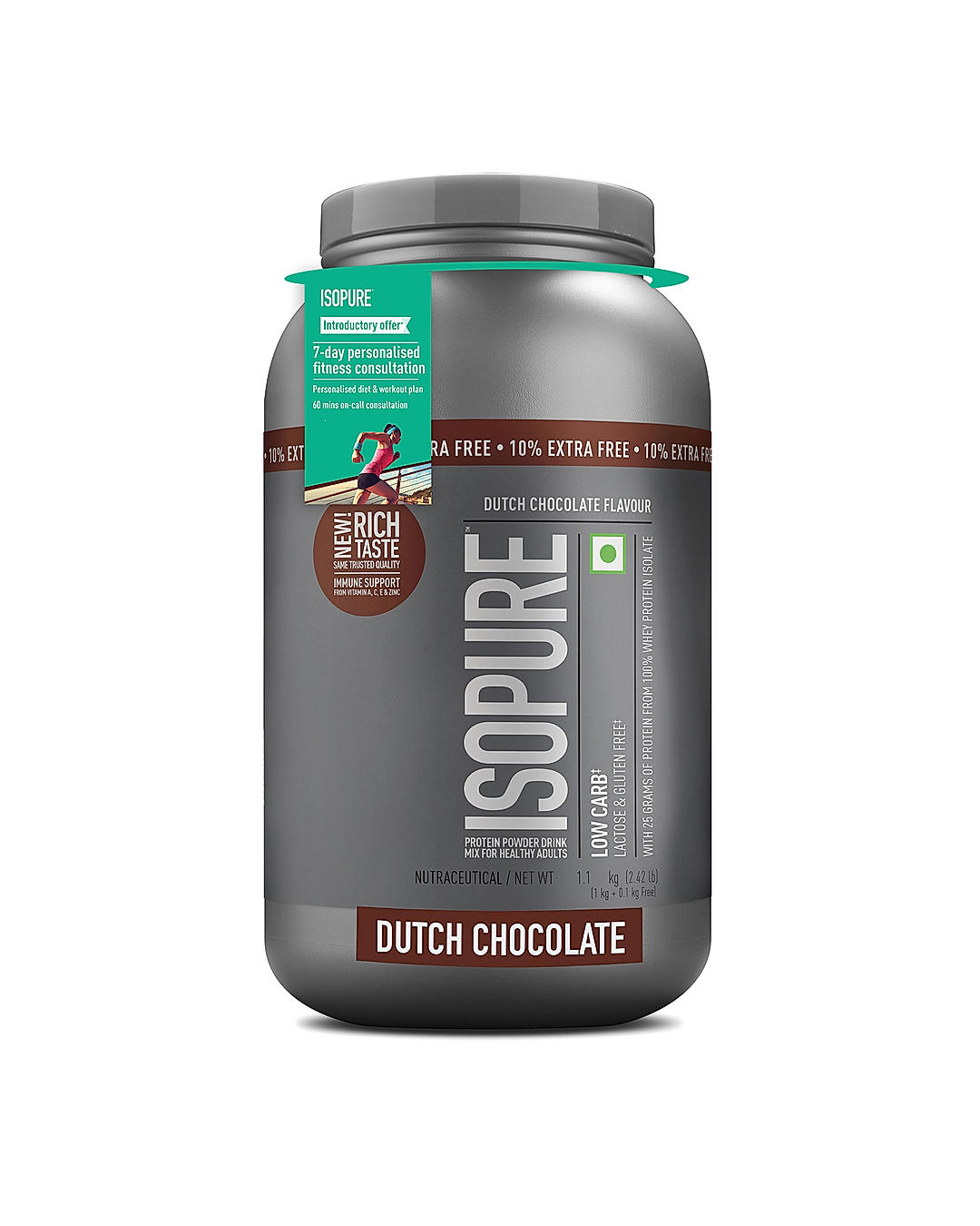 Isopure - Dutch Chocolate- 1Kg (Immune Support, Biotine) + 10% Extra Free