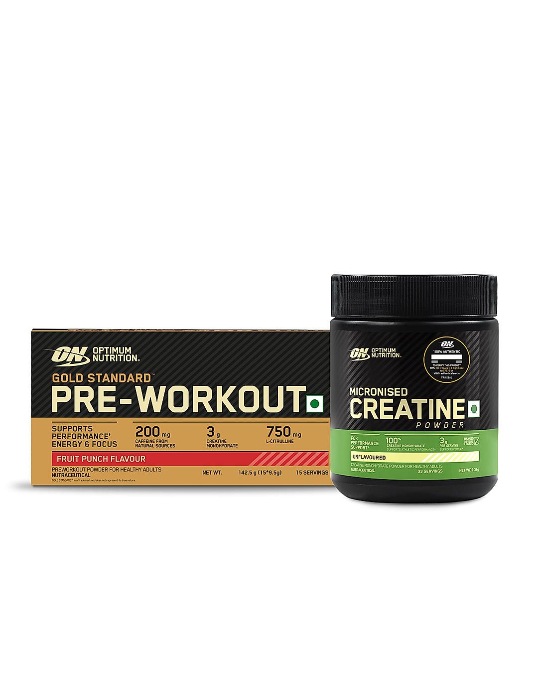 Micronized Creatine Powder | Unflavoured | 100 g +  ON Pre Workout- Fruit Punch