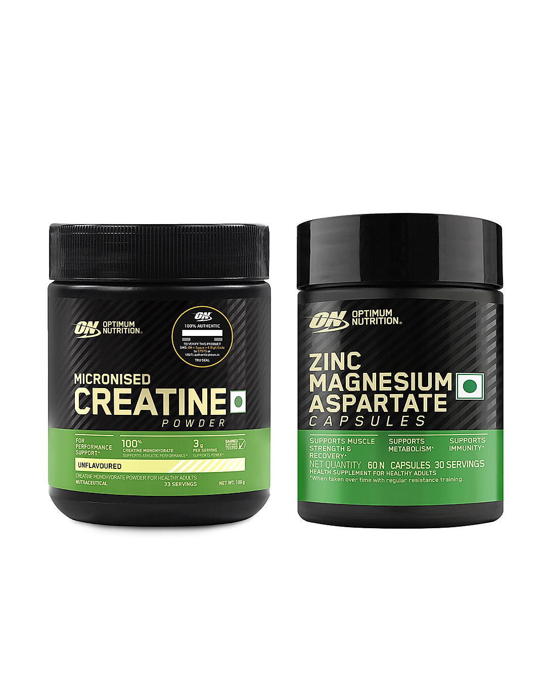 Micronized Creatine Powder | Unflavoured | 100 g +  Zinc Magnesium Aspartate (ZMA) - 60 Capsules