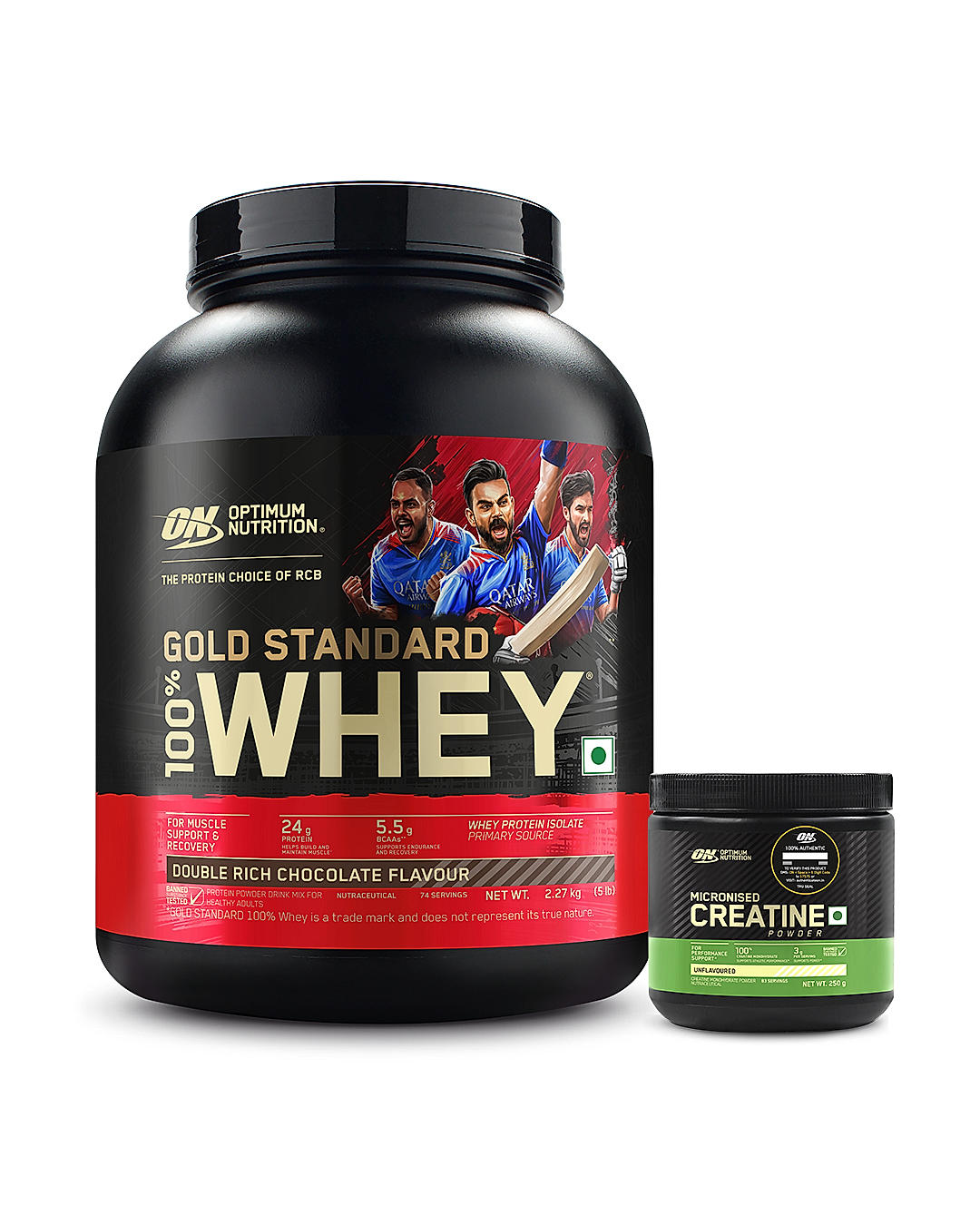 Gold Standard 100% Whey Protein Powder | Double Rich Chocolate | 5 lbs and Micronised Creatine Powder | Unflavoured | 250 g