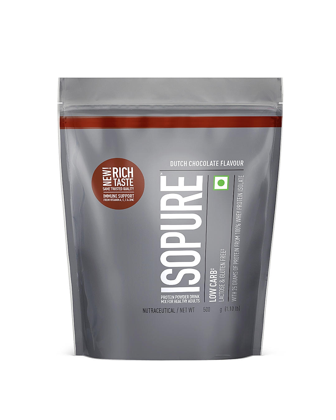 Isopure Whey Protein Isolate Powder with Vitamins for Immune Support - 500g (Dutch Chocolate)