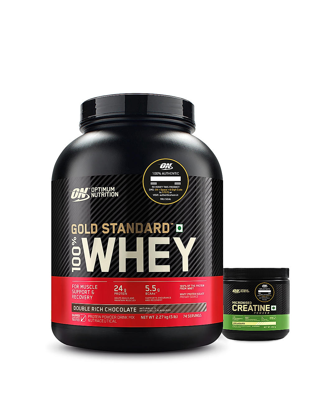 Gold Standard 100% Whey Protein Powder | Double Rich Chocolate | 5 lbs and Micronised Creatine Powder | Unflavoured | 250 g