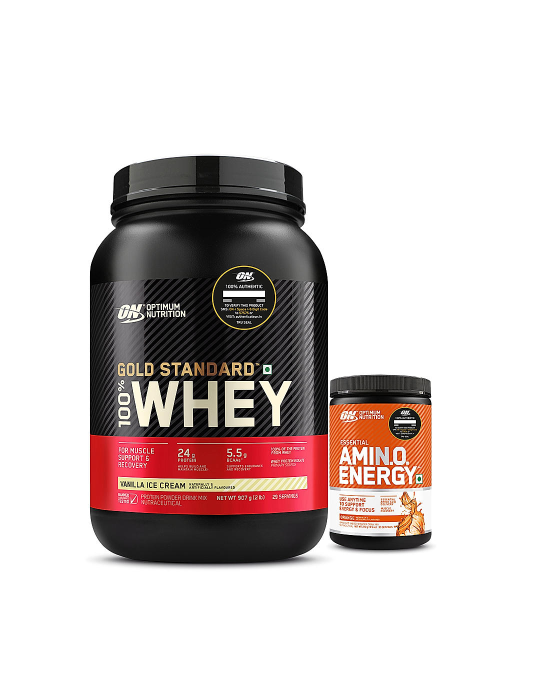 Gold Standard 100% Whey Protein Powder | Vanilla Ice Cream | 2 lbs and Essential Amin.O. Energy | Orange | 270 g