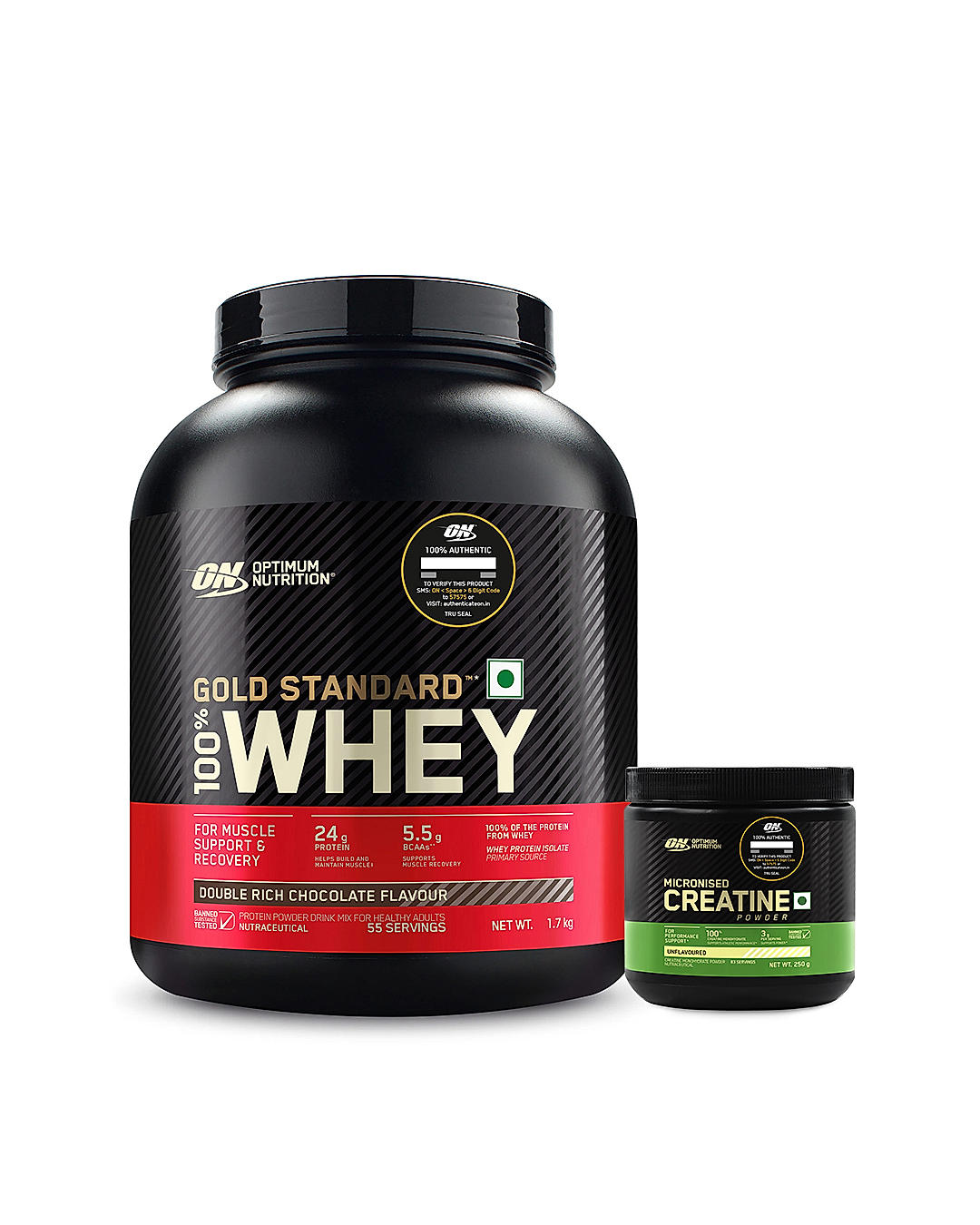 Gold Standard 100% Whey Protein Powder | Double Rich Chocolate | 1.7 kg and Micronised Creatine Powder | Unflavoured | 250 g