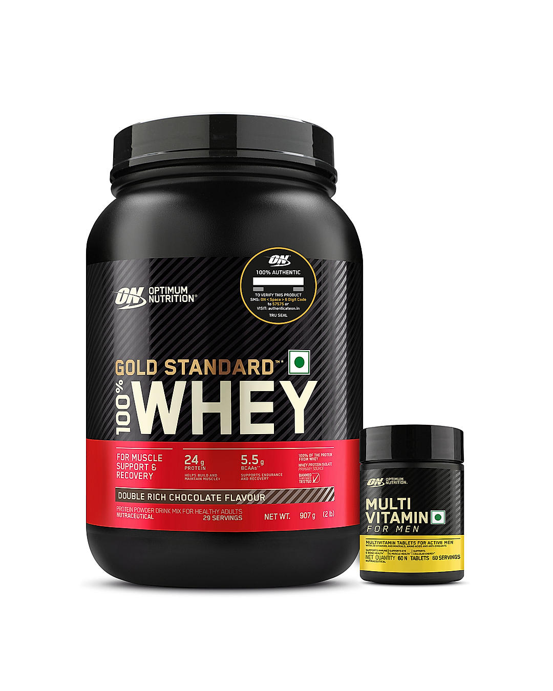 Gold Standard 100% Whey Protein Powder | Double Rich Chocolate | 2 lbs + Multivitamin for MEN- 60 Tablets