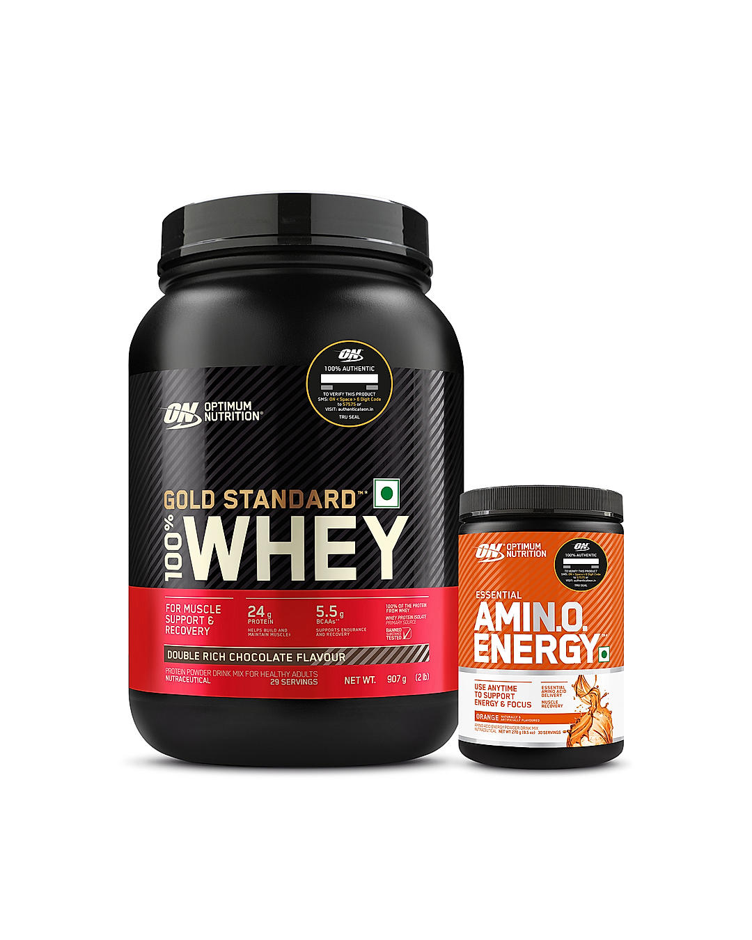 Gold Standard 100% Whey Protein Powder | Double Rich Chocolate | 2 lbs and Essential Amin.O. Energy | Orange | 270 g